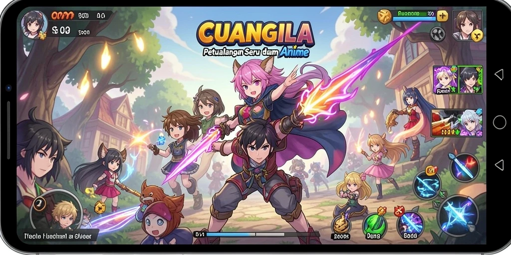 Tangkapan layar gameplay CUANGILA dengan karakter anime yang beraksi.