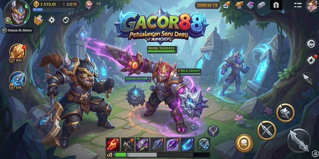 Tampilan gameplay GACOR88 dengan aksi seru dalam pertempuran MMORPG.