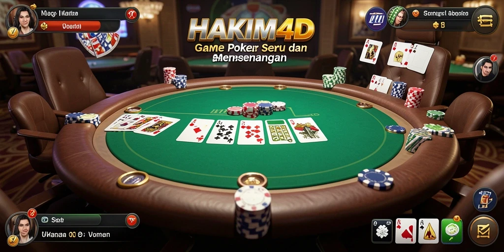 Tampilan gameplay HAKIM4D menampilkan aksi poker yang seru dan menegangkan.