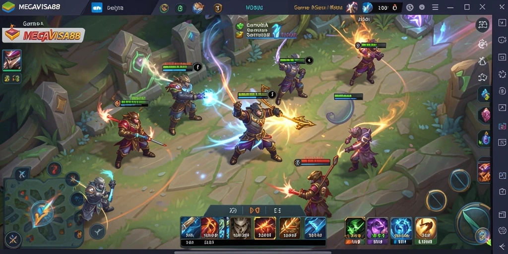 Tangkapan layar utama gameplay MEGAVISA88 dalam pertempuran MOBA.