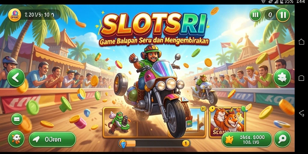 Screenshot gameplay SLOTSRI menampilkan balapan yang cepat dan mendebarkan.