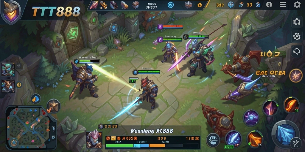 Screenshot utama TTT888 dengan aksi intens dalam gameplay MOBA.